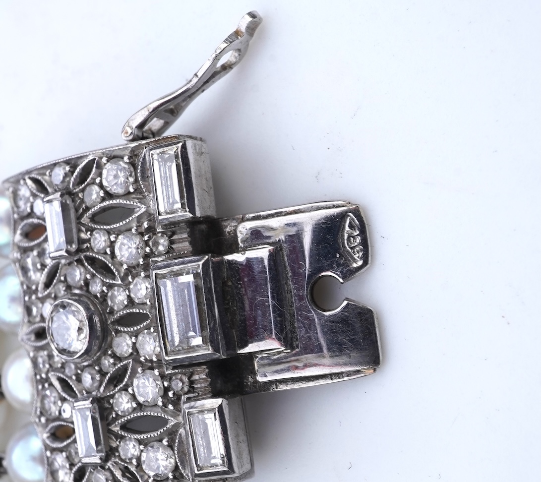 A cultured pearl and diamond bracelet